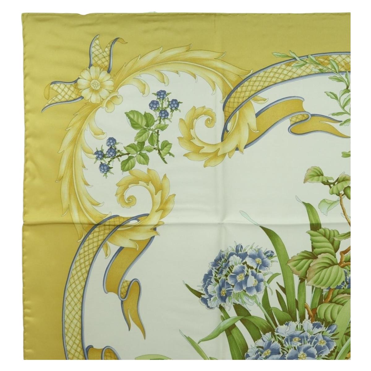Salvatore Ferragamo Bird Pattern Scarf Silk Yellow Auth am11583A