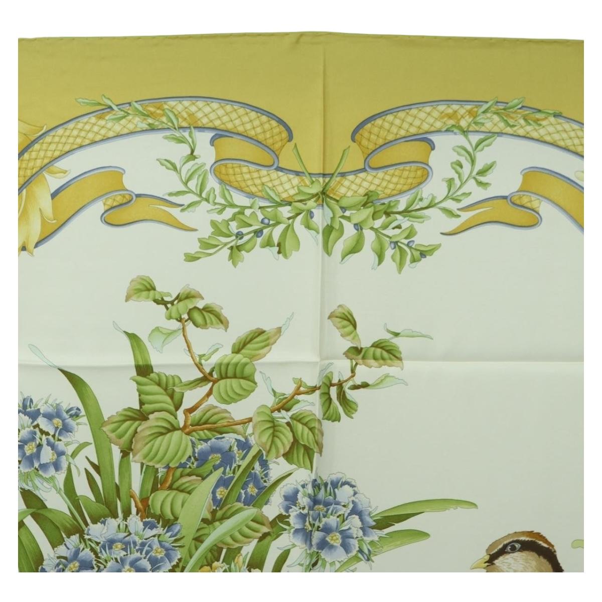 Salvatore Ferragamo Bird Pattern Scarf Silk Yellow Auth am11583A