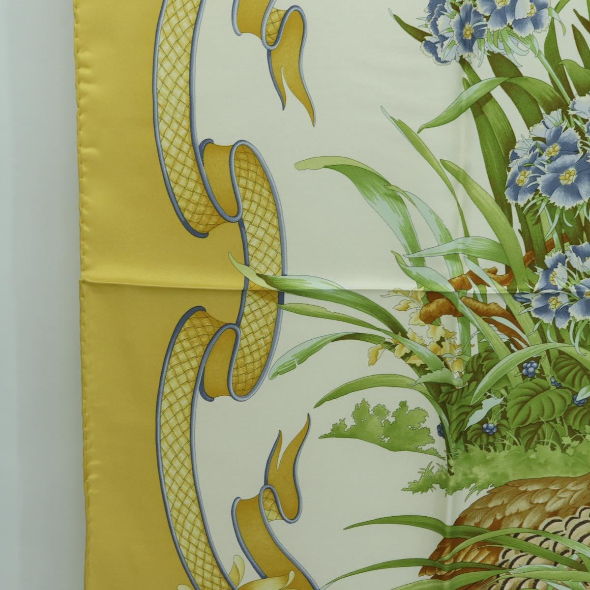 Salvatore Ferragamo Bird Pattern Scarf Silk Yellow Auth am11583A