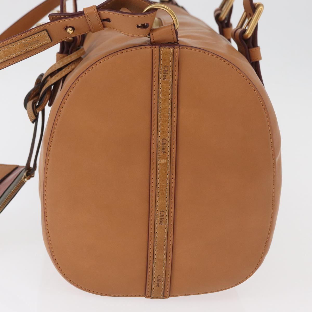 Chloe Sam Mini Boston Bag Leather 2way Beige Gold Auth am11584A
