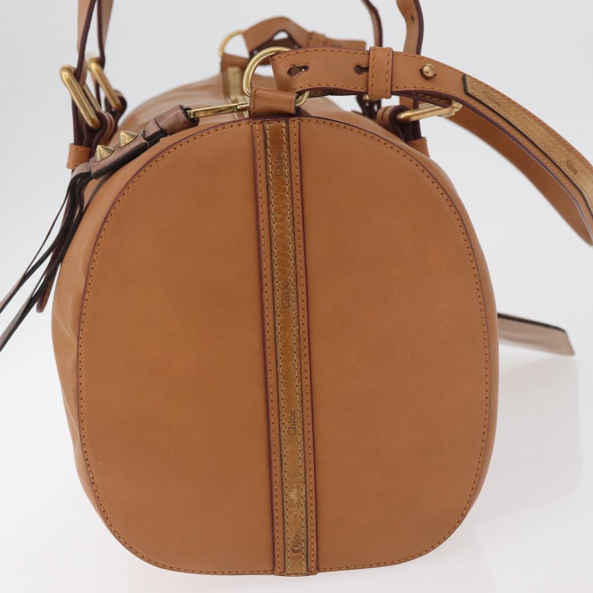 Chloe Sam Mini Boston Bag Leather 2way Beige Gold Auth am11584A