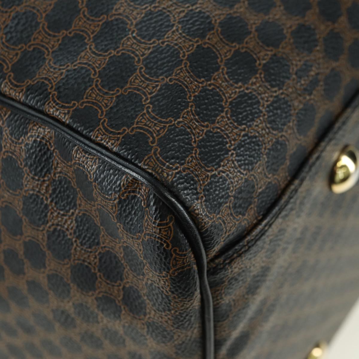 CELINE Macadam Canvas Boston Bag PVC Leather Black Gold Auth am11585V