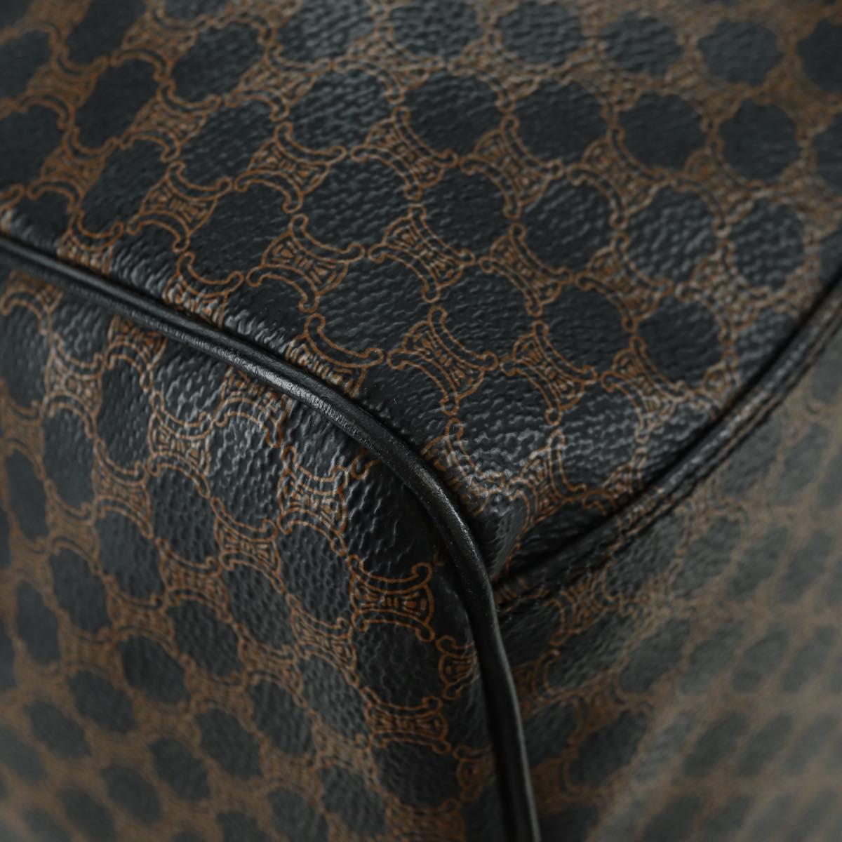 CELINE Macadam Canvas Boston Bag PVC Leather Black Gold Auth am11585V