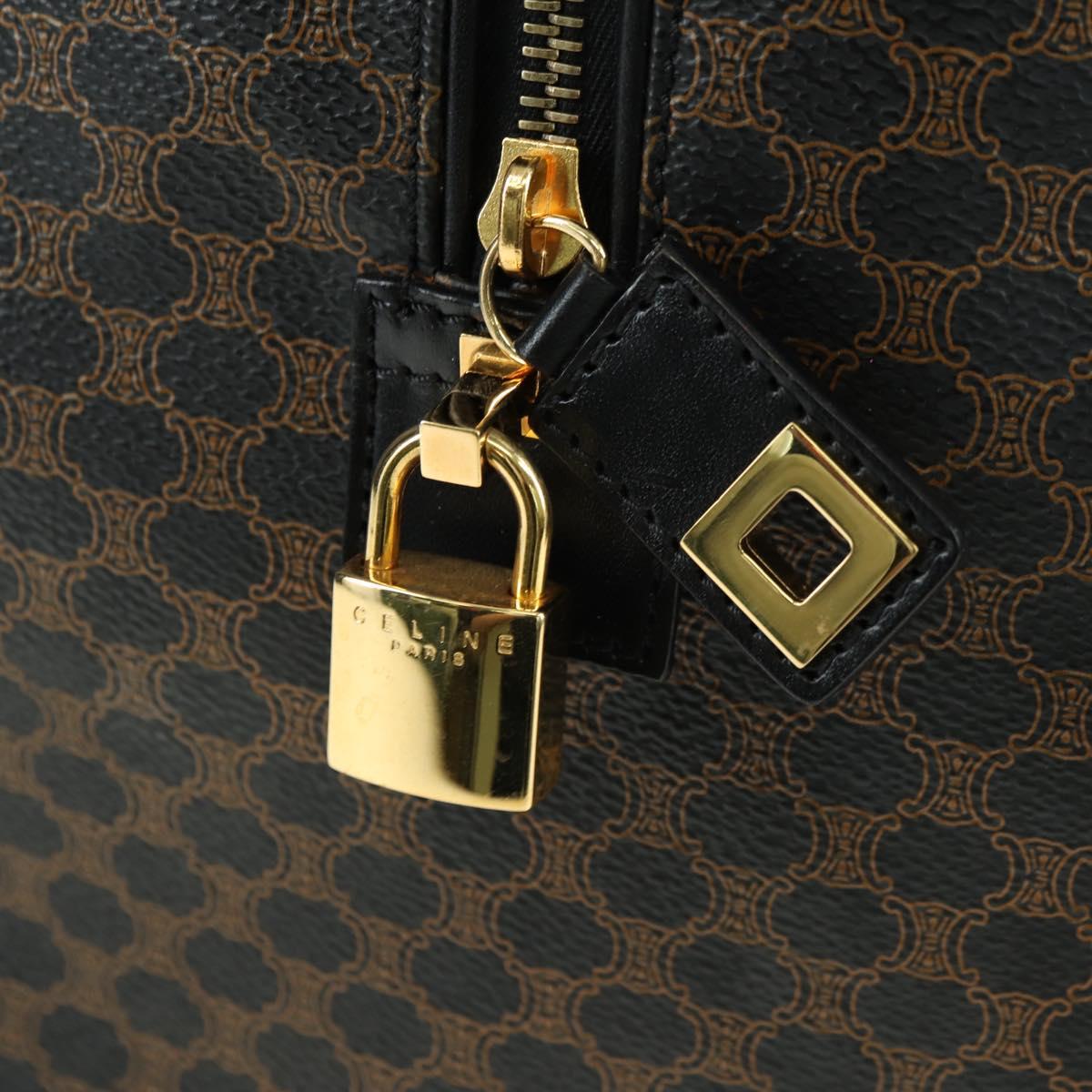 CELINE Macadam Canvas Boston Bag PVC Leather Black Gold Auth am11585V