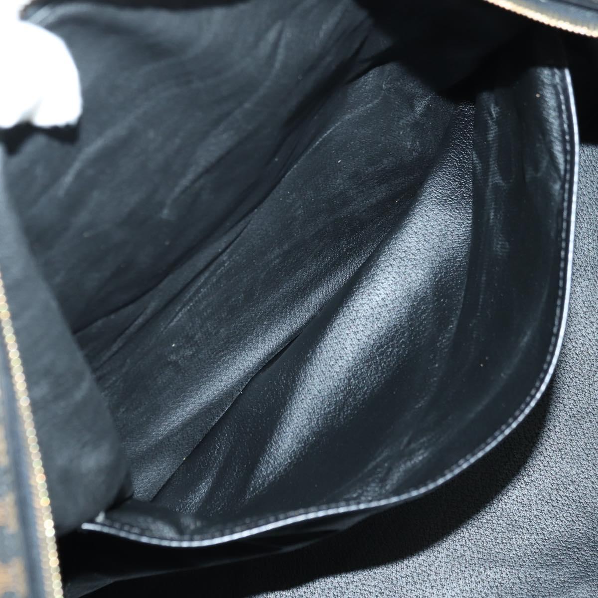 CELINE Macadam Canvas Boston Bag PVC Leather Black Gold Auth am11585V
