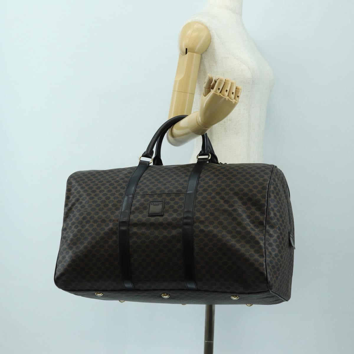 CELINE Macadam Canvas Boston Bag PVC Leather Black Gold Auth am11585V