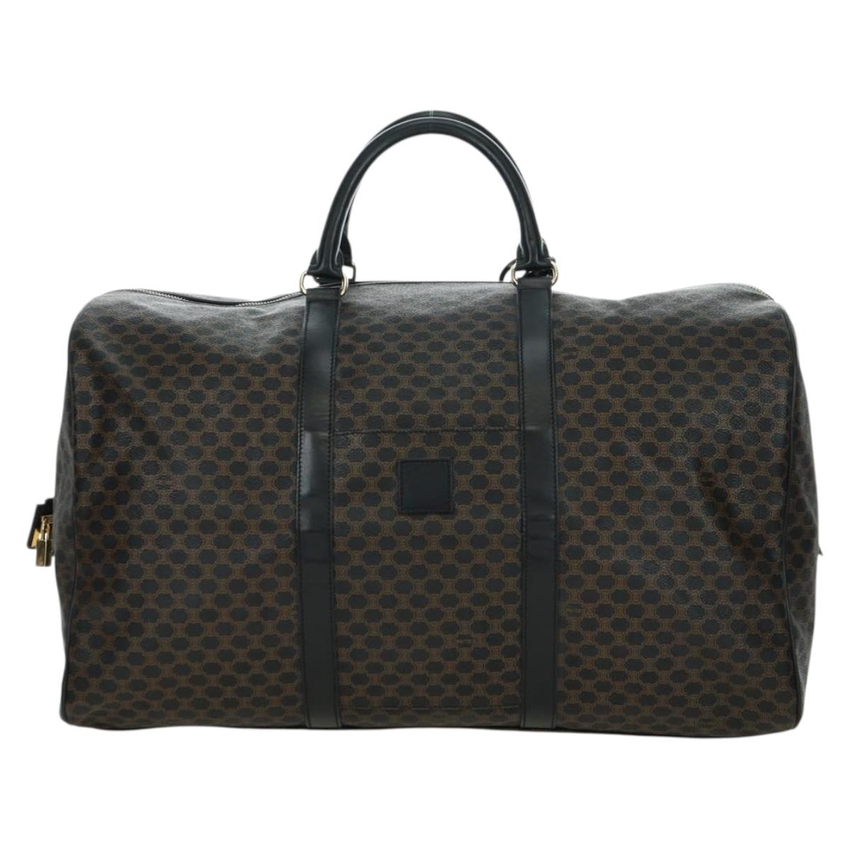 CELINE Macadam Canvas Boston Bag PVC Leather Black Gold Auth am11585V