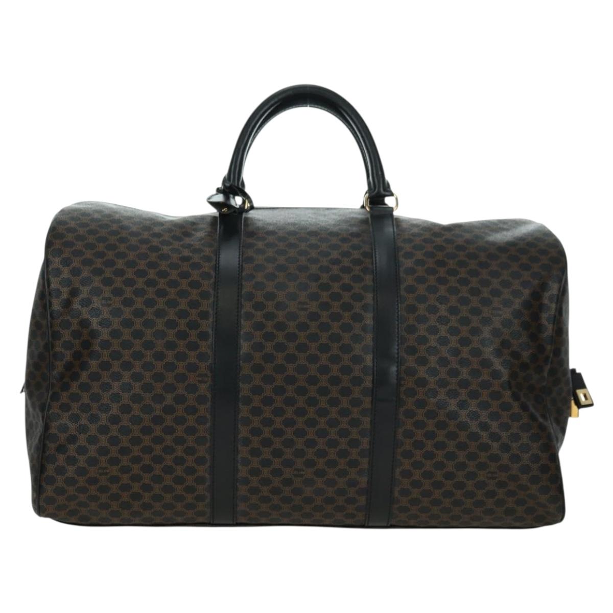 CELINE Macadam Canvas Boston Bag PVC Leather Black Gold Auth am11585V