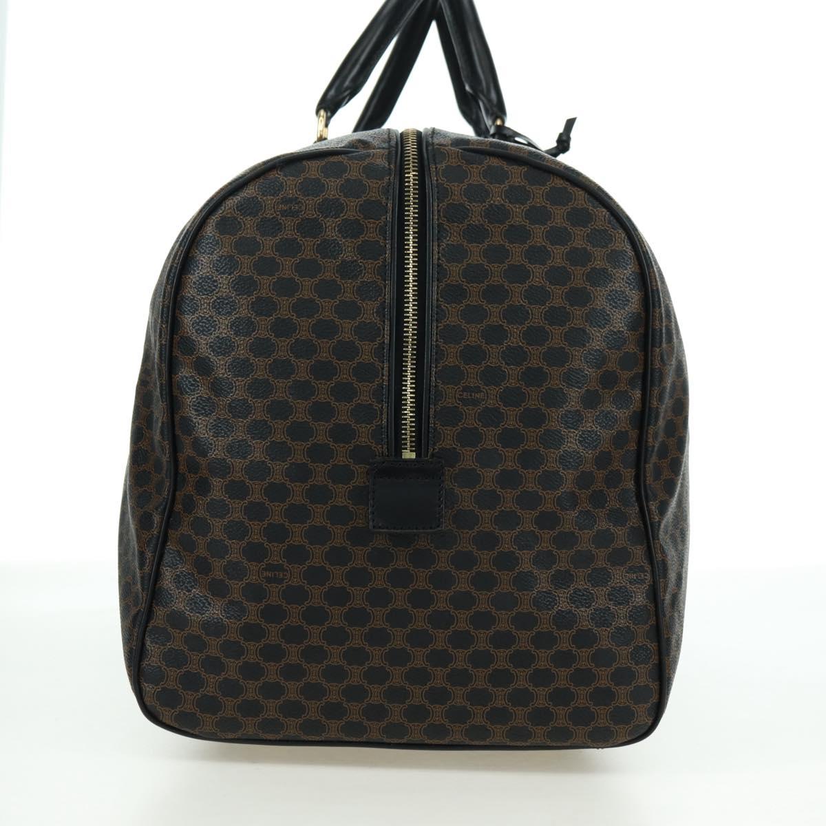 CELINE Macadam Canvas Boston Bag PVC Leather Black Gold Auth am11585V
