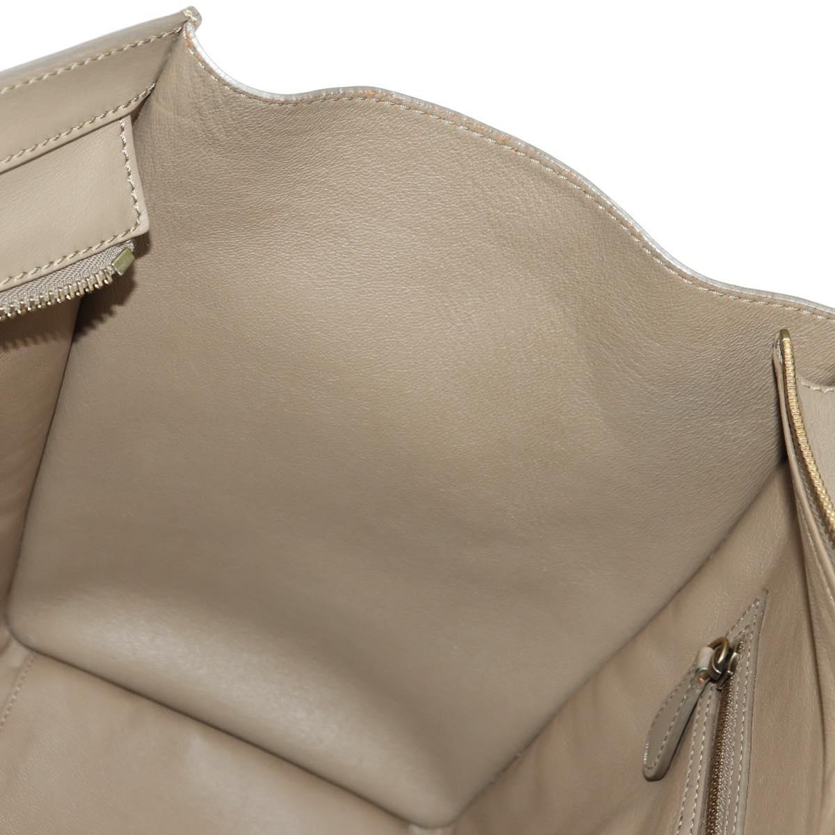 CELINE Luggage Mini Shopper Hand Bag Leather Beige Gold Auth am11586V