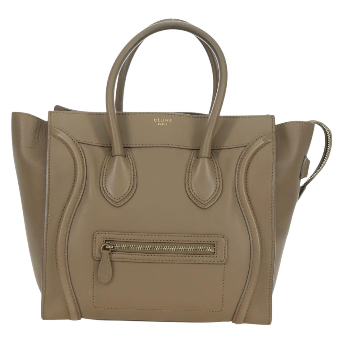 CELINE Luggage Mini Shopper Hand Bag Leather Beige Gold Auth am11586V