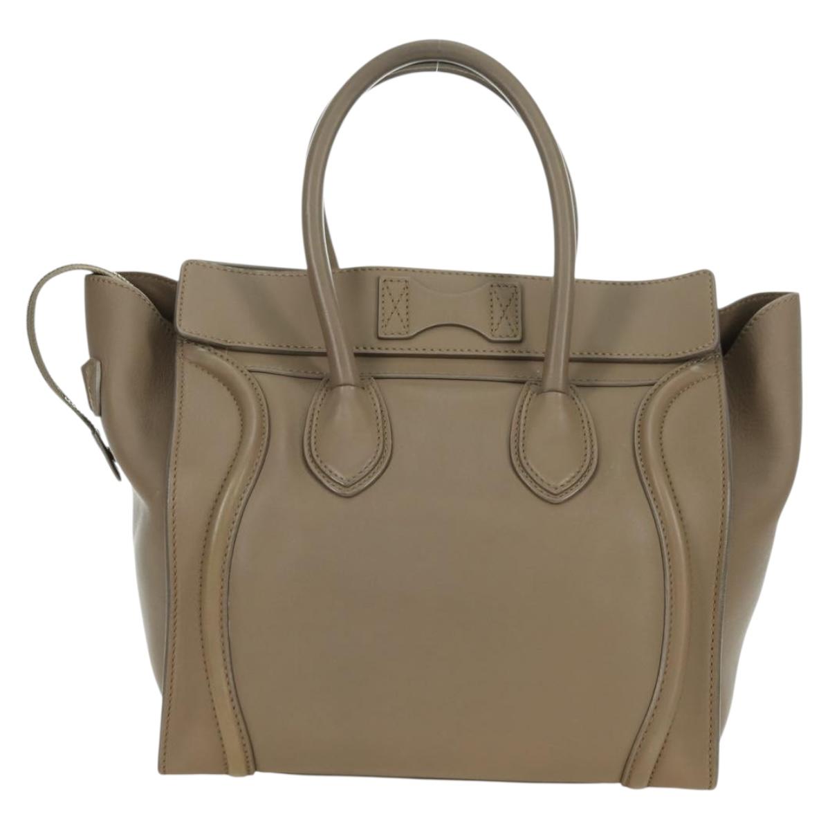CELINE Luggage Mini Shopper Hand Bag Leather Beige Gold Auth am11586V