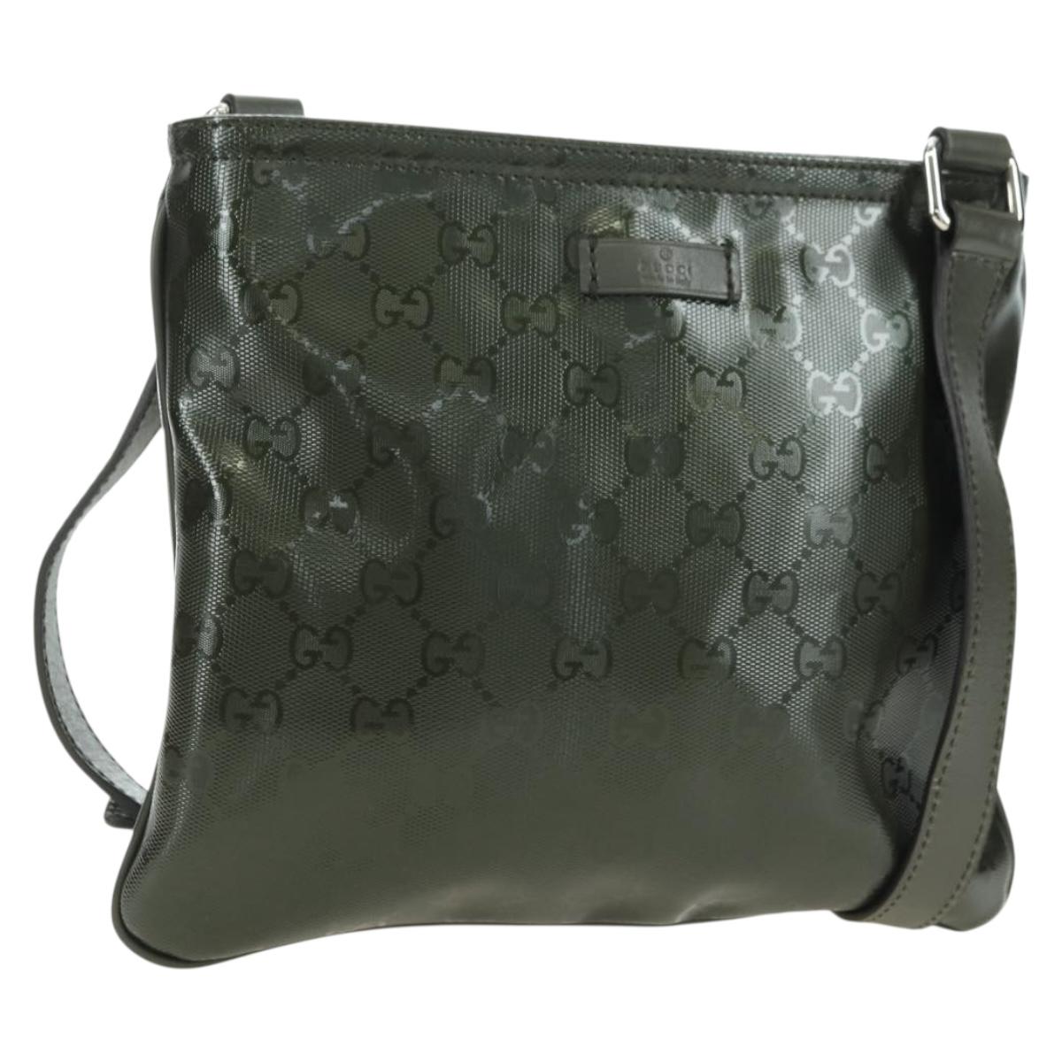 GUCCI GG Implementation Shoulder Bag PVC Silver Khaki 201538 Auth am11587V