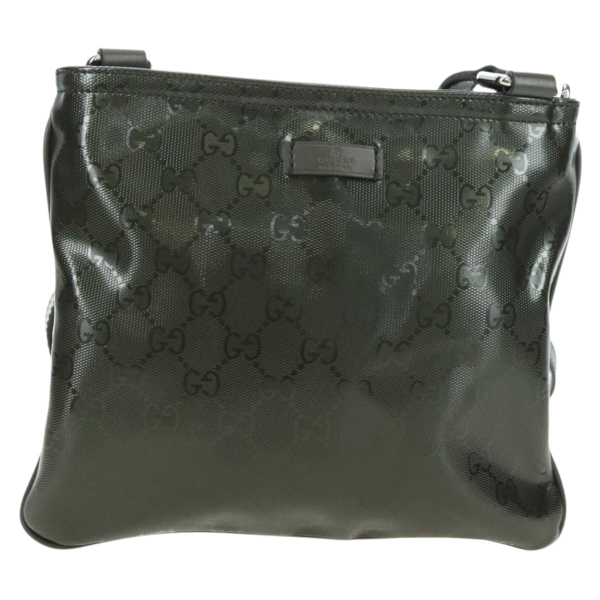 GUCCI GG Implementation Shoulder Bag PVC Silver Khaki 201538 Auth am11587V