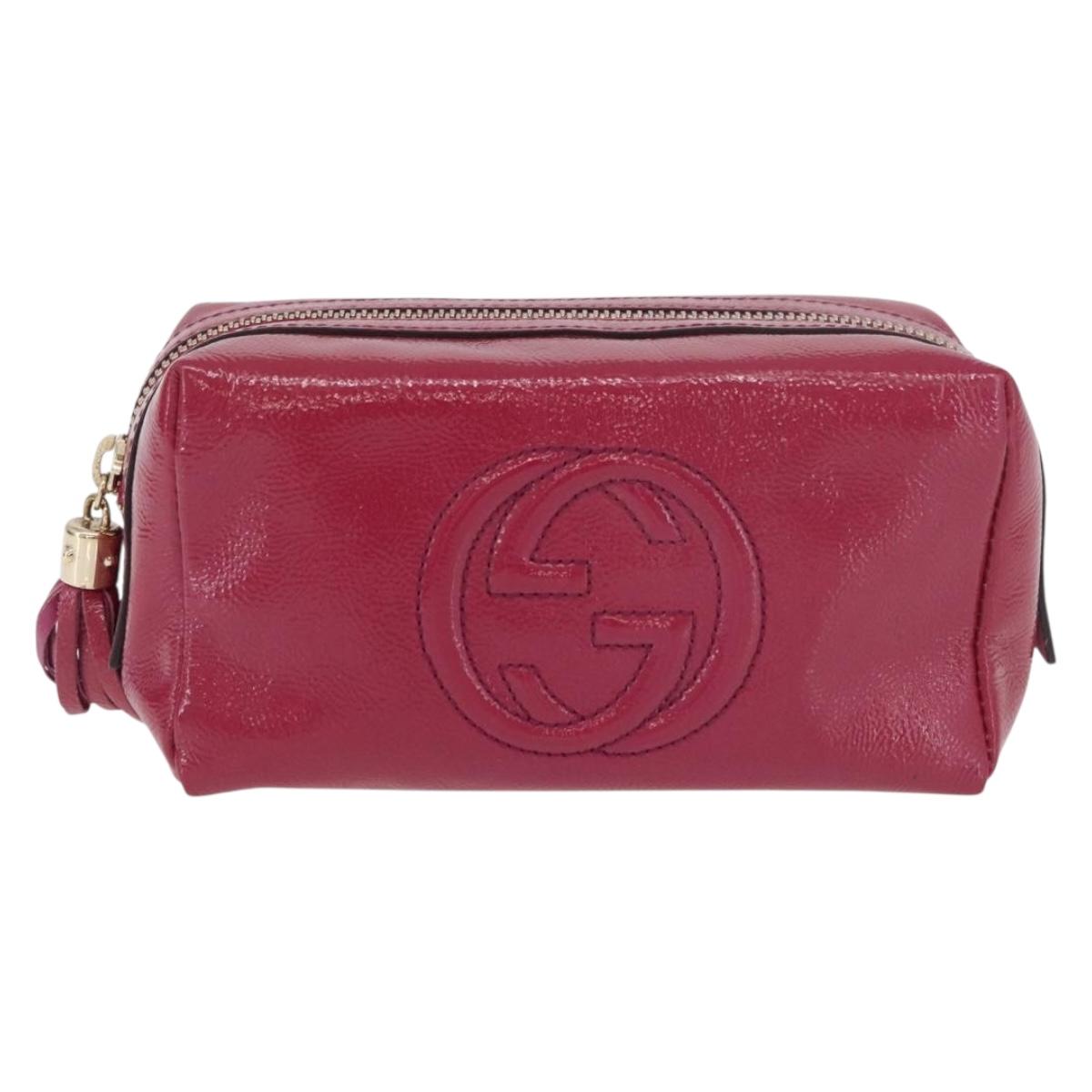 GUCCI Soho Fringe Pouch Patent leather Pink Gold 308636 Auth am11592A