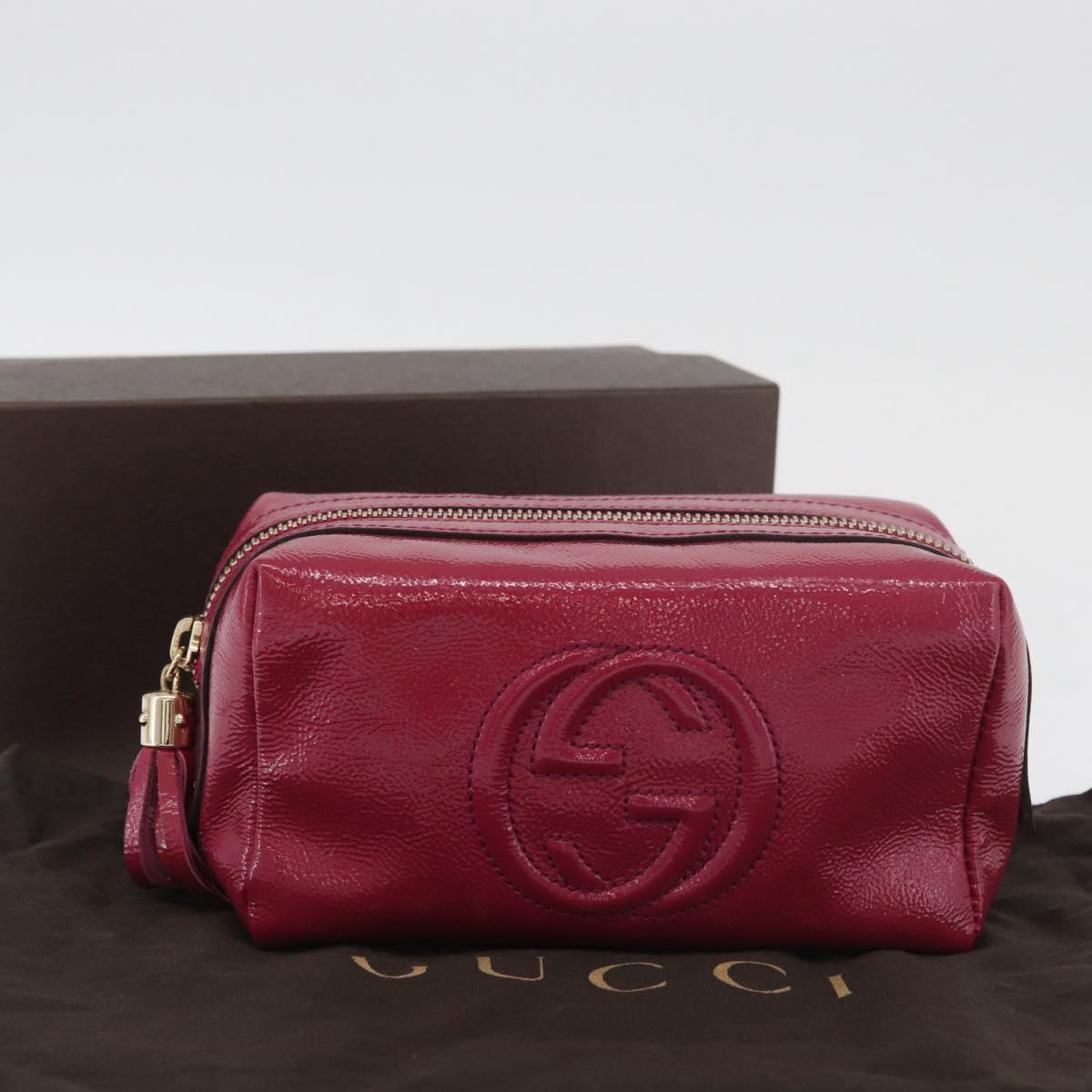 GUCCI Soho Fringe Pouch Patent leather Pink Gold 308636 Auth am11592A