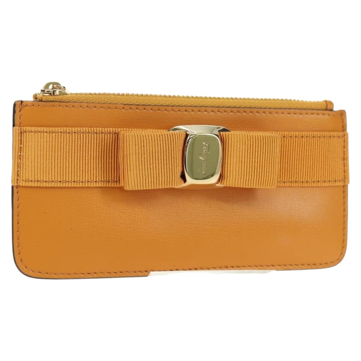 Salvatore Ferragamo Vala Fragment Coin Purse Leather Yellow Gold Auth am11593V
