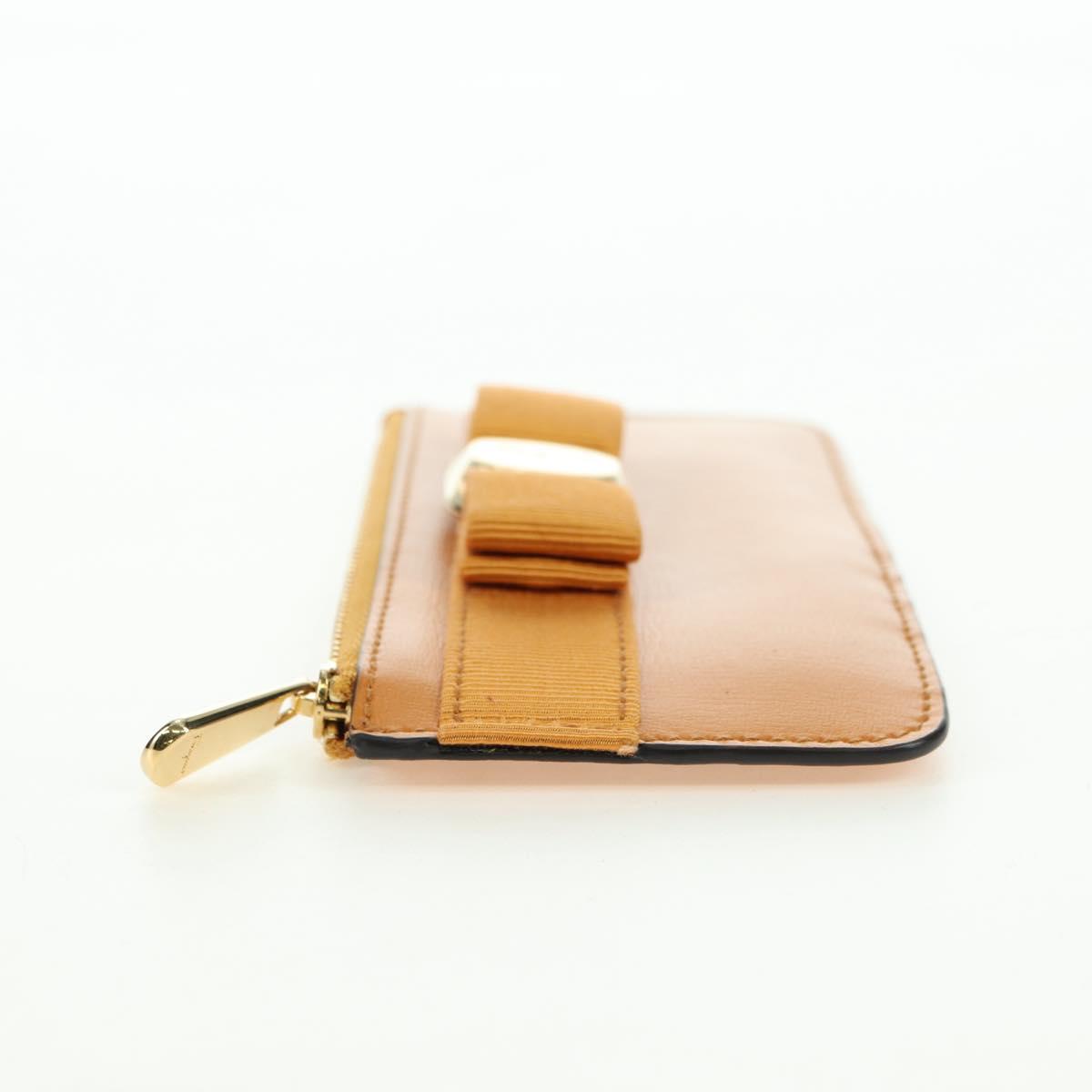Salvatore Ferragamo Vala Fragment Coin Purse Leather Yellow Gold Auth am11593V