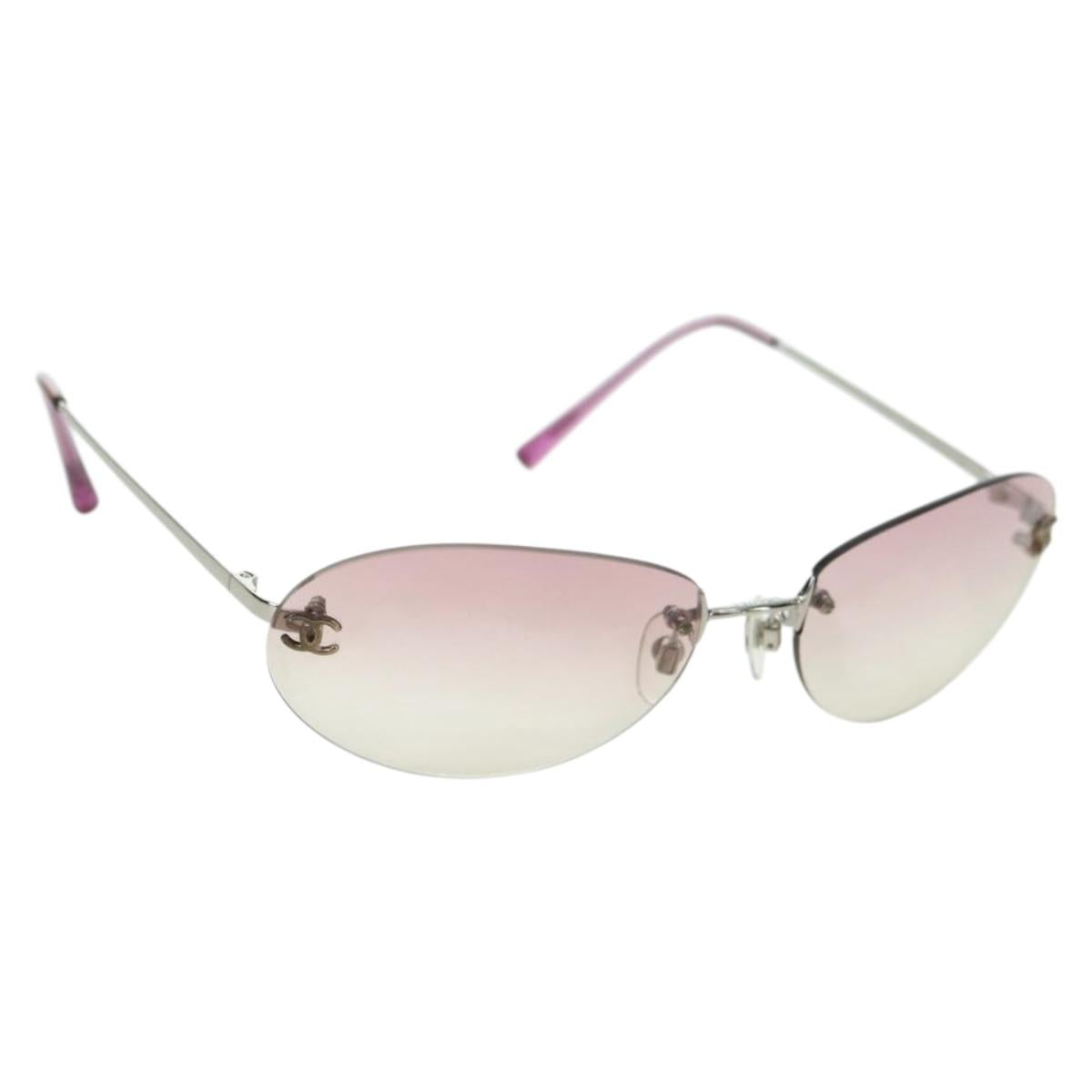 CHANEL Rimless CC Sunglasses metal Purple CC Auth am11594V
