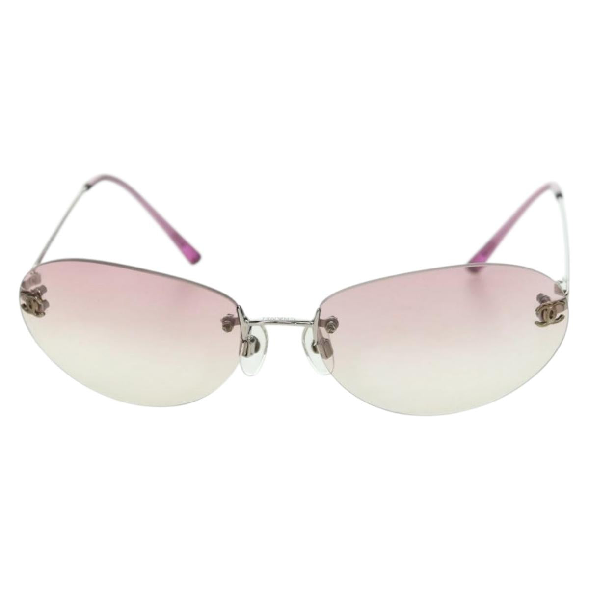 CHANEL Rimless CC Sunglasses metal Purple CC Auth am11594V