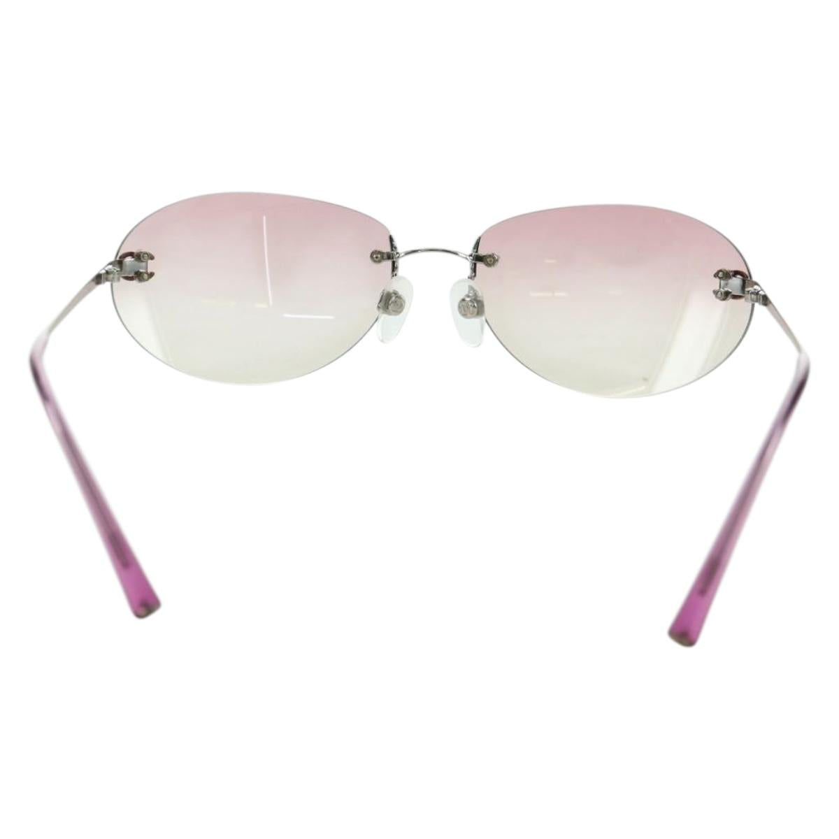 CHANEL Rimless CC Sunglasses metal Purple CC Auth am11594V