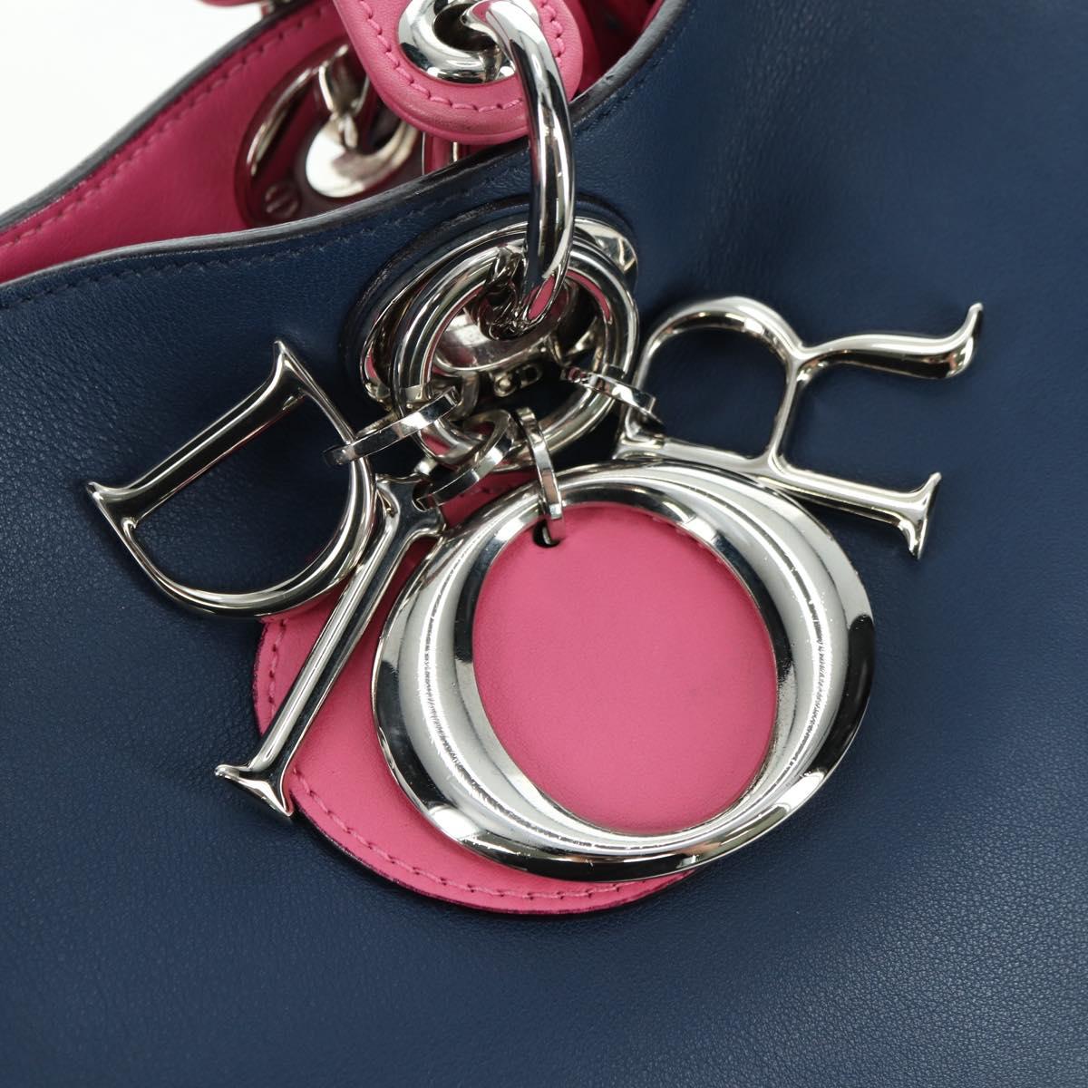 Christian Dior Lady Dior Tricolor Bag Leather 2way Navy Silver Auth am11597SAM