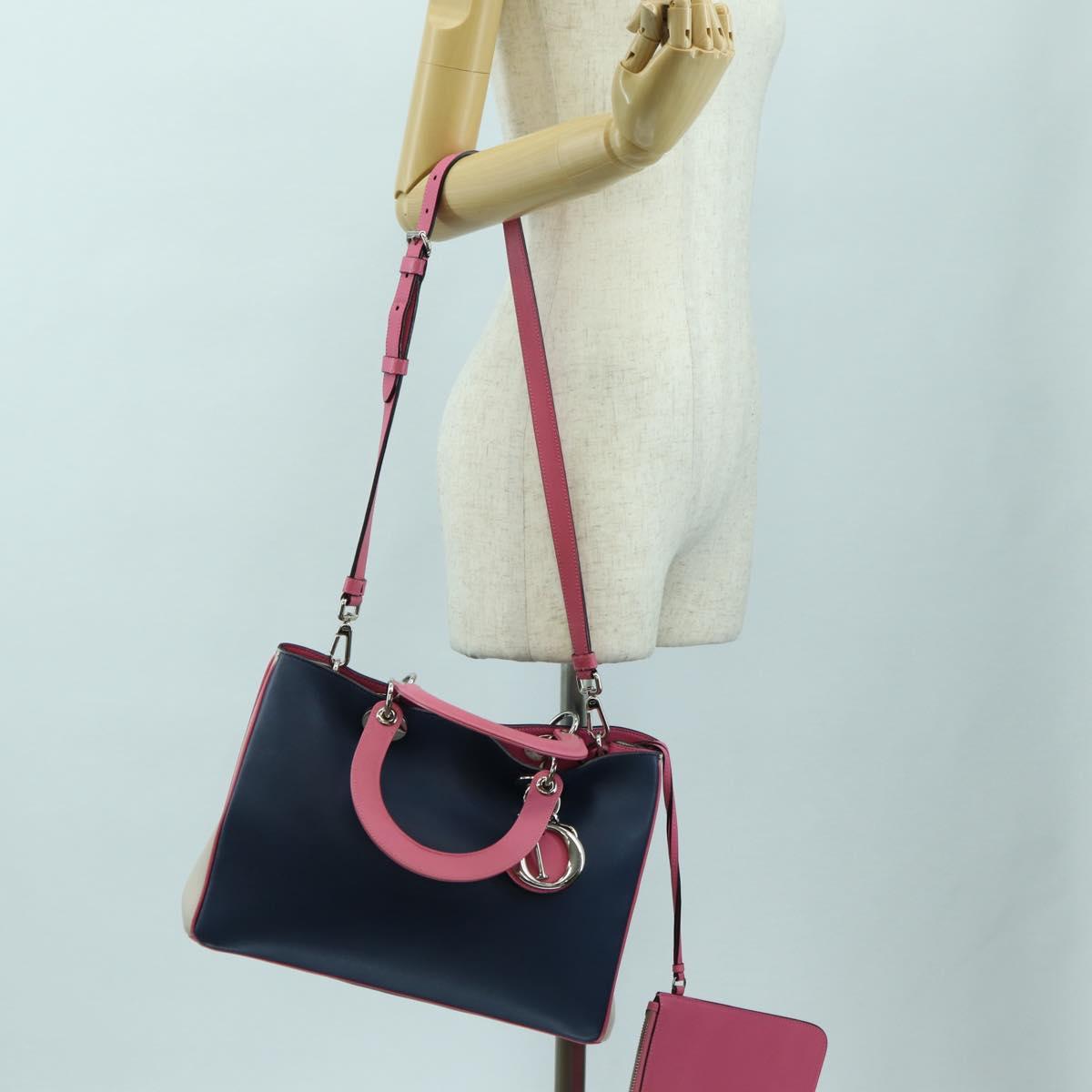 Christian Dior Lady Dior Tricolor Bag Leather 2way Navy Silver Auth am11597SAM