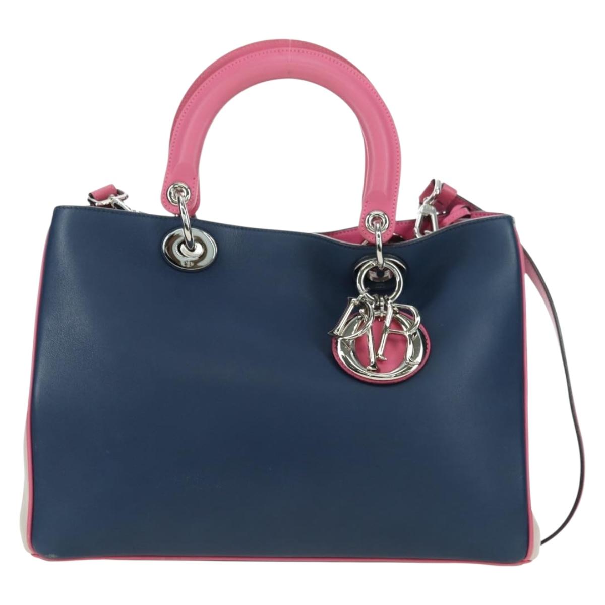 Christian Dior Lady Dior Tricolor Bag Leather 2way Navy Silver Auth am11597SAM