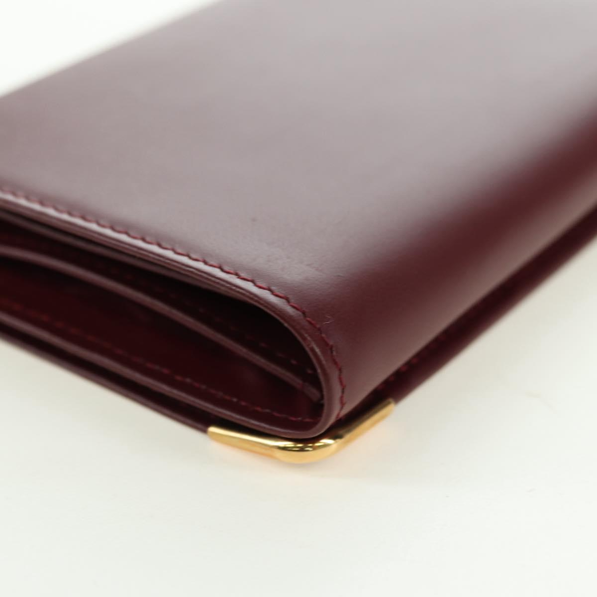CARTIER Must Line Trifold Wallet Leather Bordeaux Gold Auth am11599V