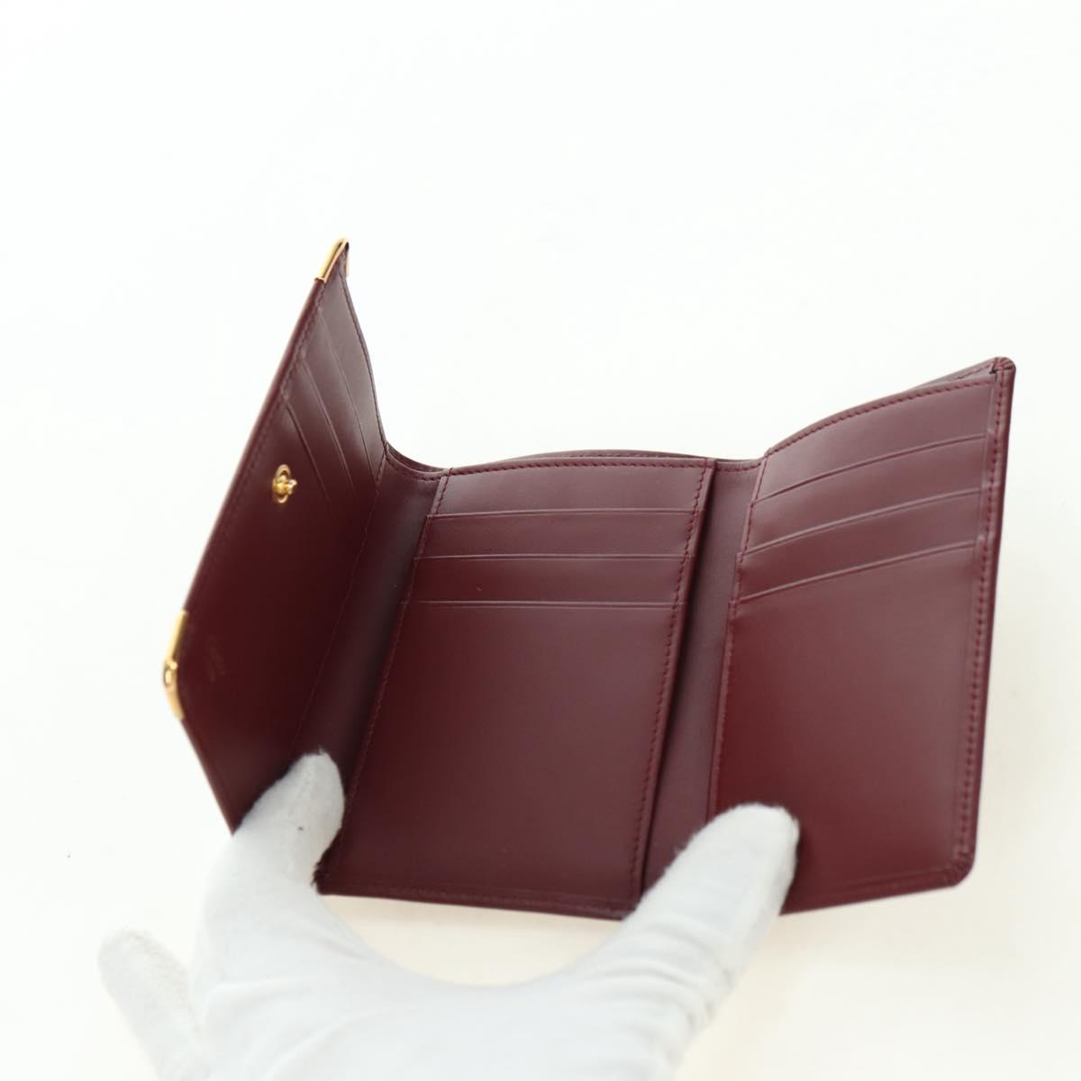 CARTIER Must Line Trifold Wallet Leather Bordeaux Gold Auth am11599V