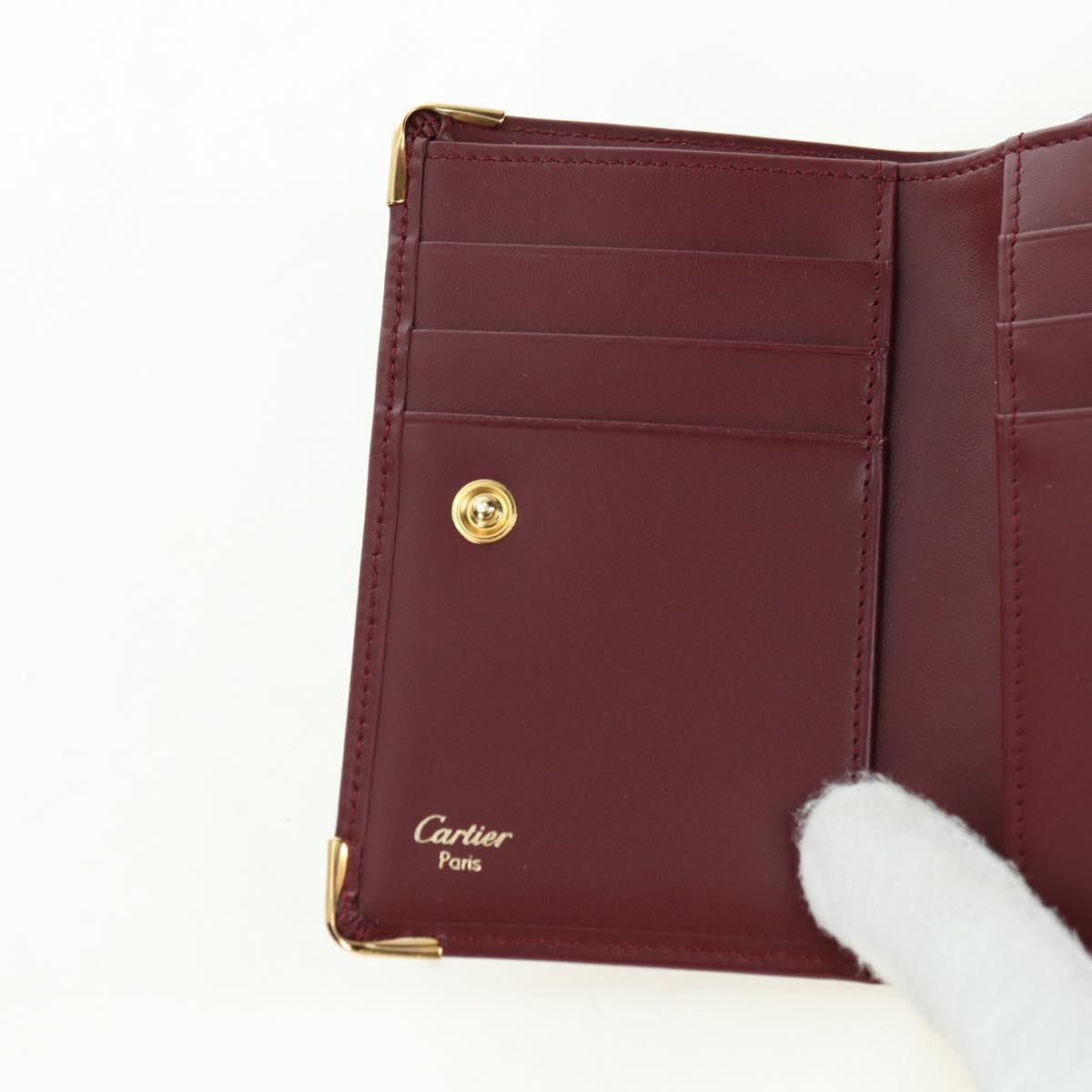 CARTIER Must Line Trifold Wallet Leather Bordeaux Gold Auth am11599V