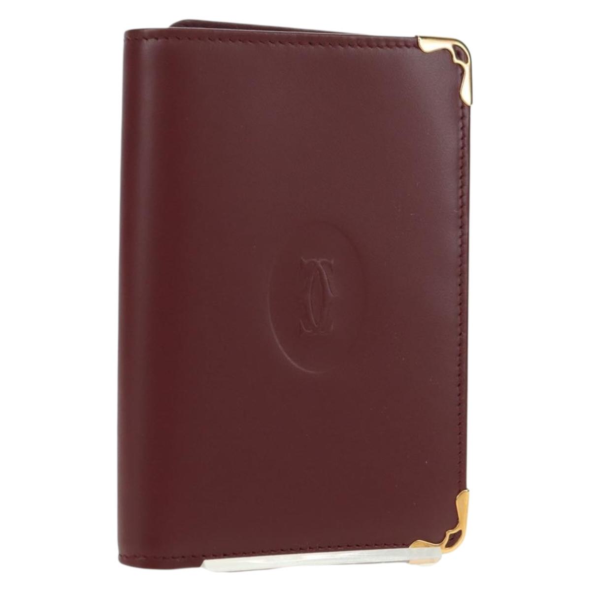 CARTIER Must Line Trifold Wallet Leather Bordeaux Gold Auth am11599V