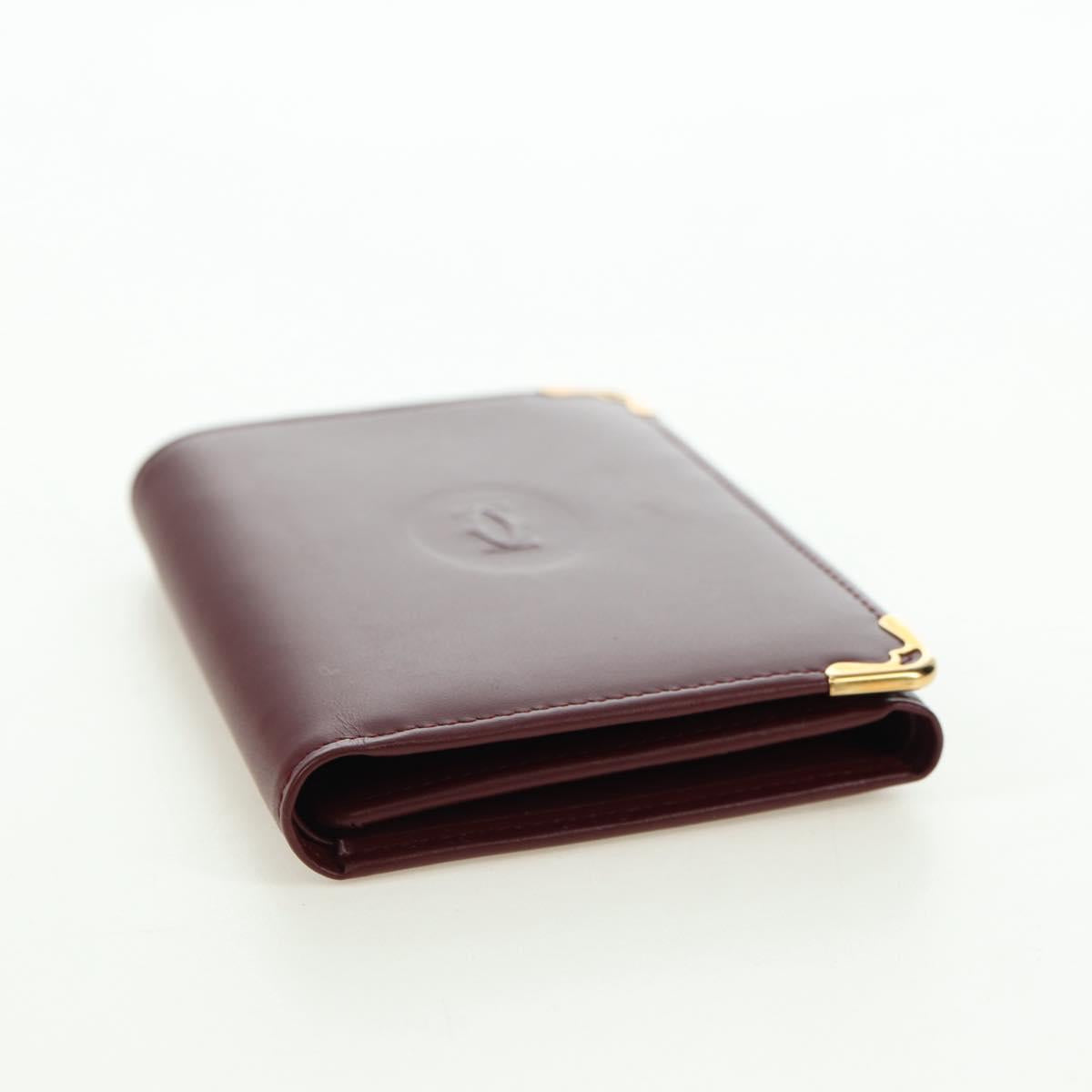 CARTIER Must Line Trifold Wallet Leather Bordeaux Gold Auth am11599V