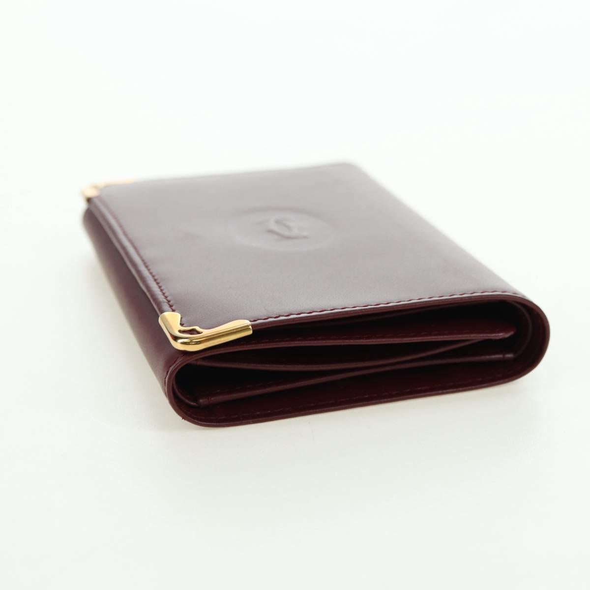 CARTIER Must Line Trifold Wallet Leather Bordeaux Gold Auth am11599V