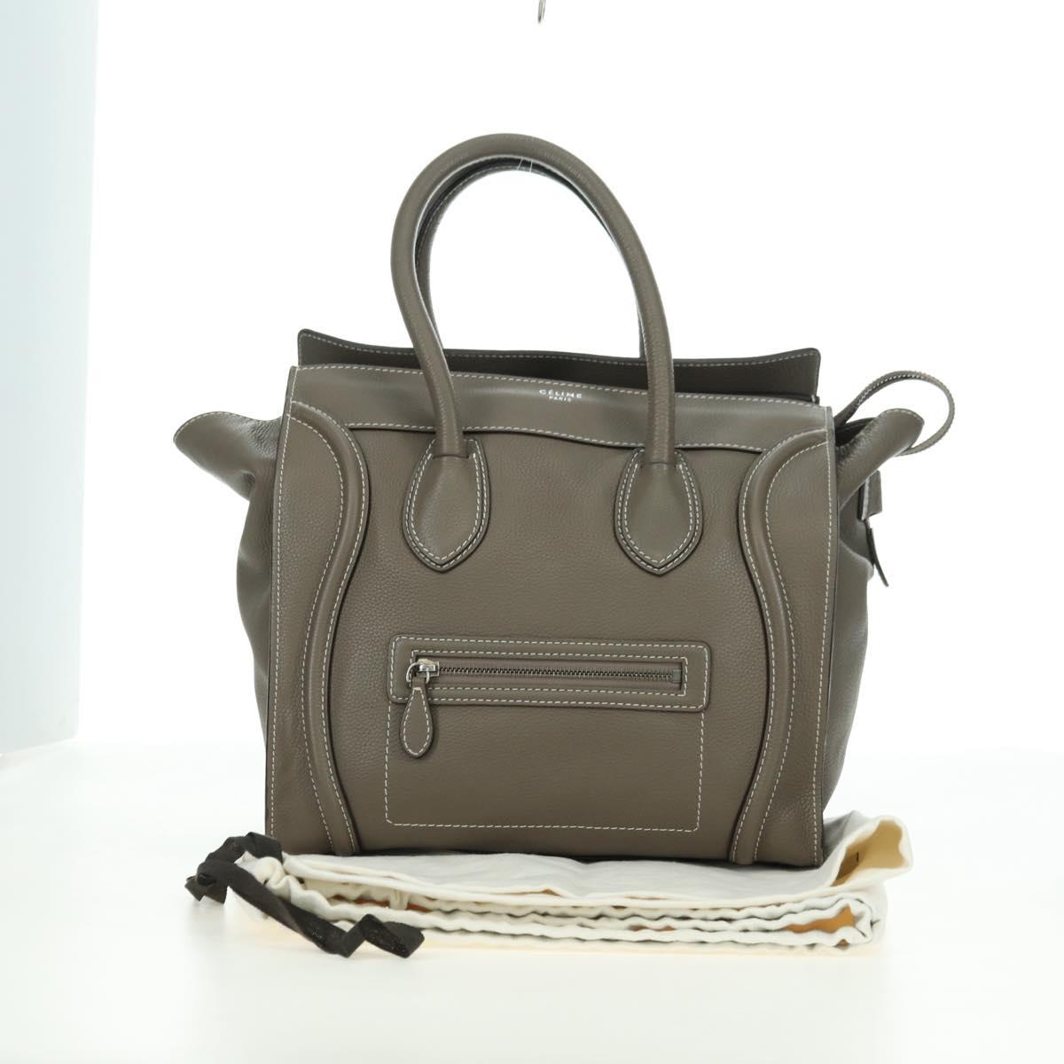CELINE Luggage Mini Shopper Hand Bag Leather Gray Silver Auth am11602V