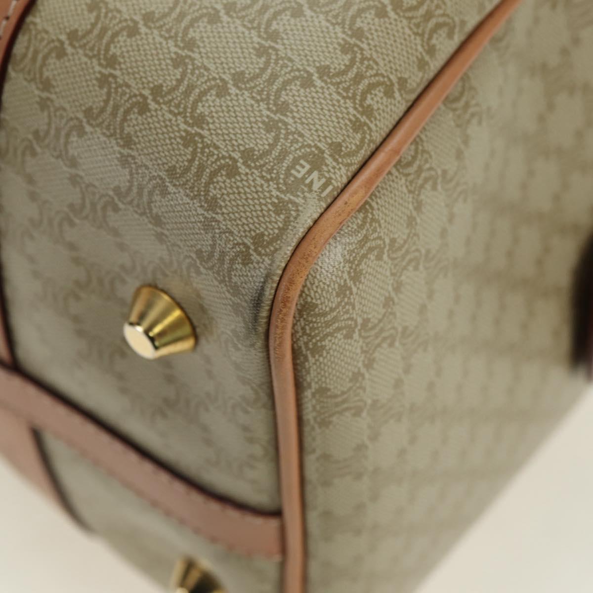 CELINE Macadam Canvas Mini Boston Bag PVC Beige Gold Auth am11604V