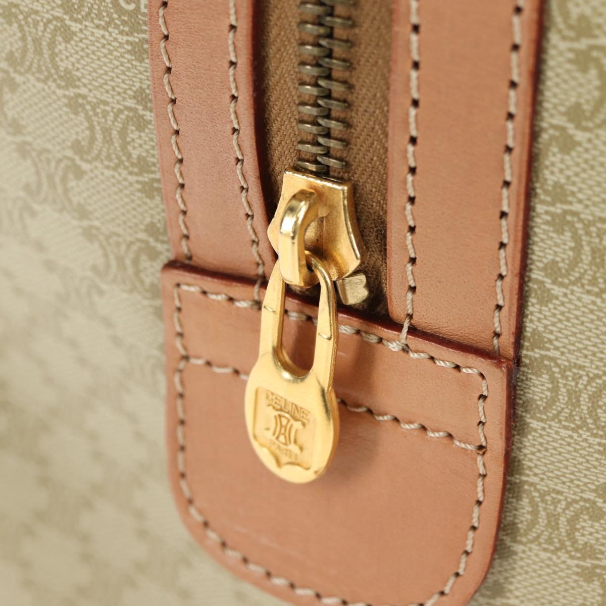 CELINE Macadam Canvas Mini Boston Bag PVC Beige Gold Auth am11604V