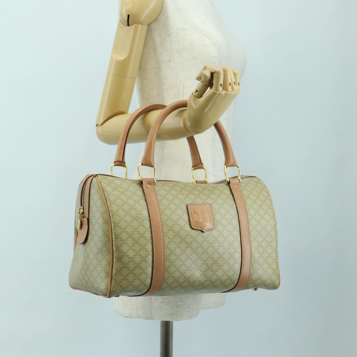 CELINE Macadam Canvas Mini Boston Bag PVC Beige Gold Auth am11604V