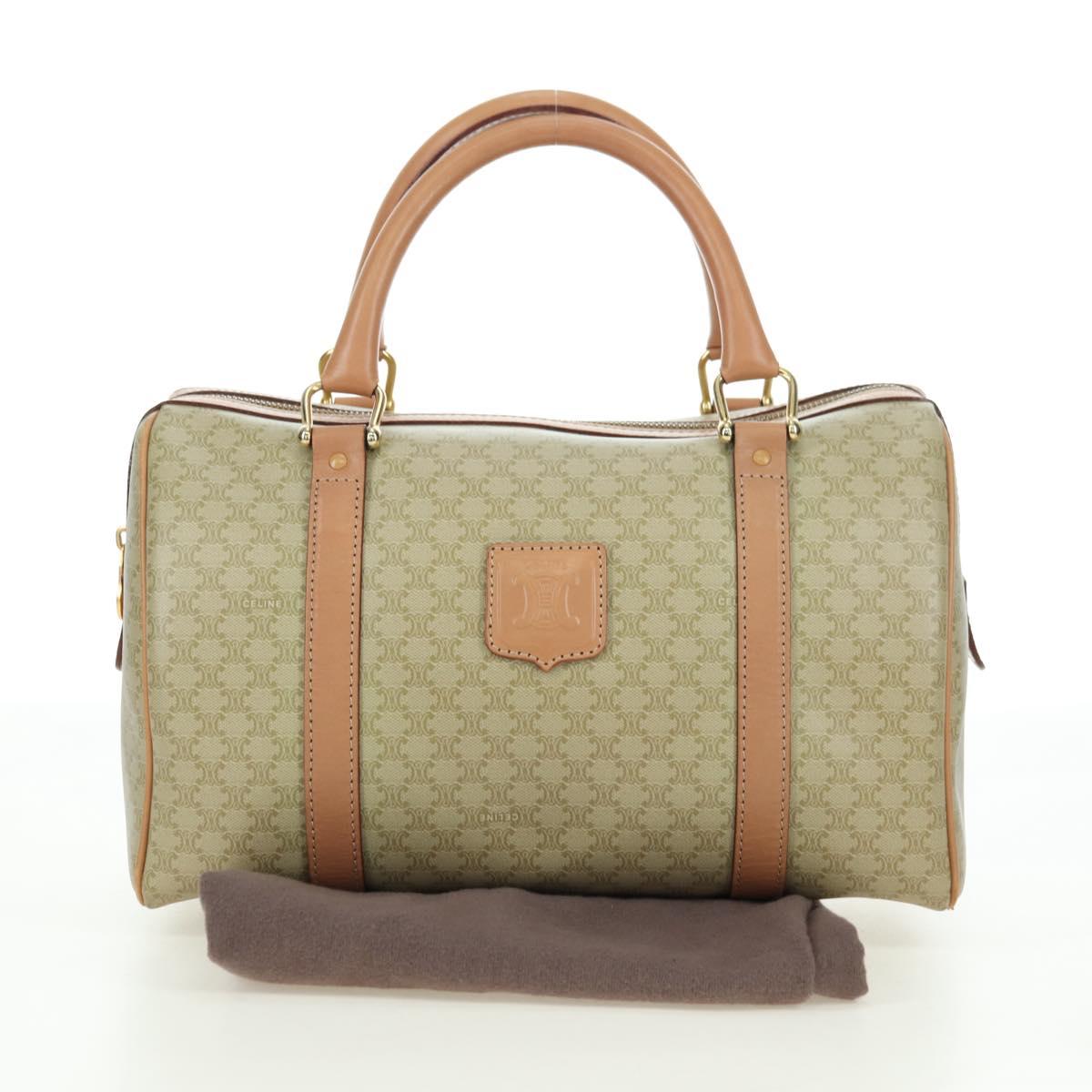 CELINE Macadam Canvas Mini Boston Bag PVC Beige Gold Auth am11604V