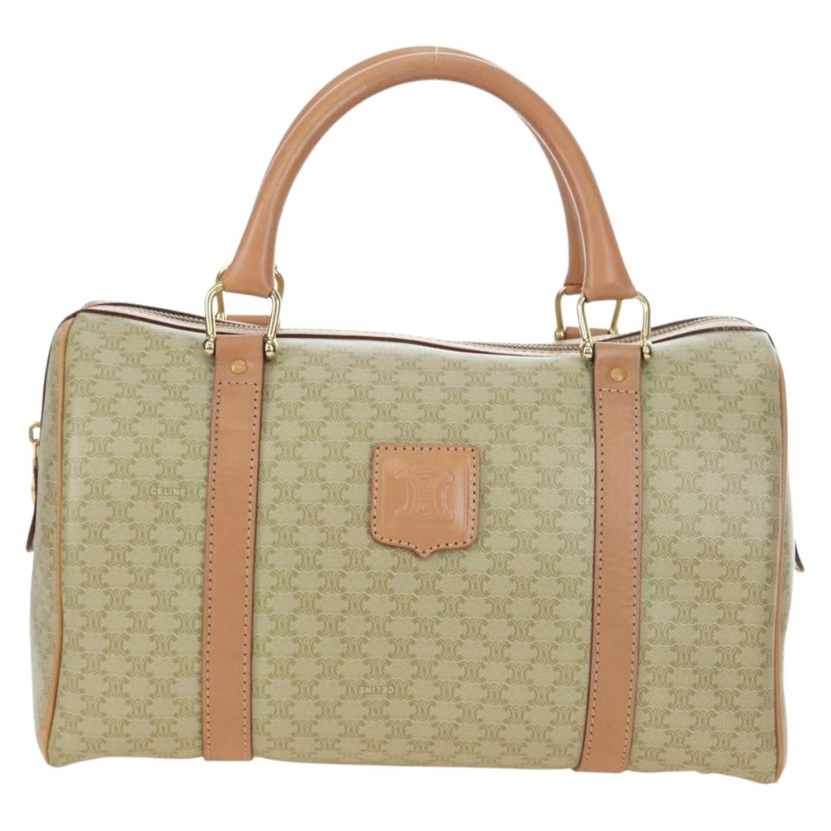 CELINE Macadam Canvas Mini Boston Bag PVC Beige Gold Auth am11604V