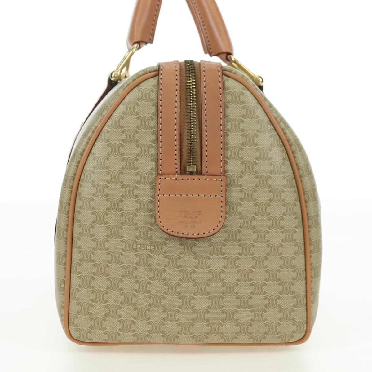 CELINE Macadam Canvas Mini Boston Bag PVC Beige Gold Auth am11604V