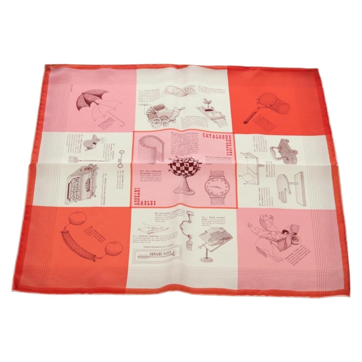 HERMES Carre 45 Scarf ""CATALOGUE D'OBJETS"" Silk Orange Auth am11610M