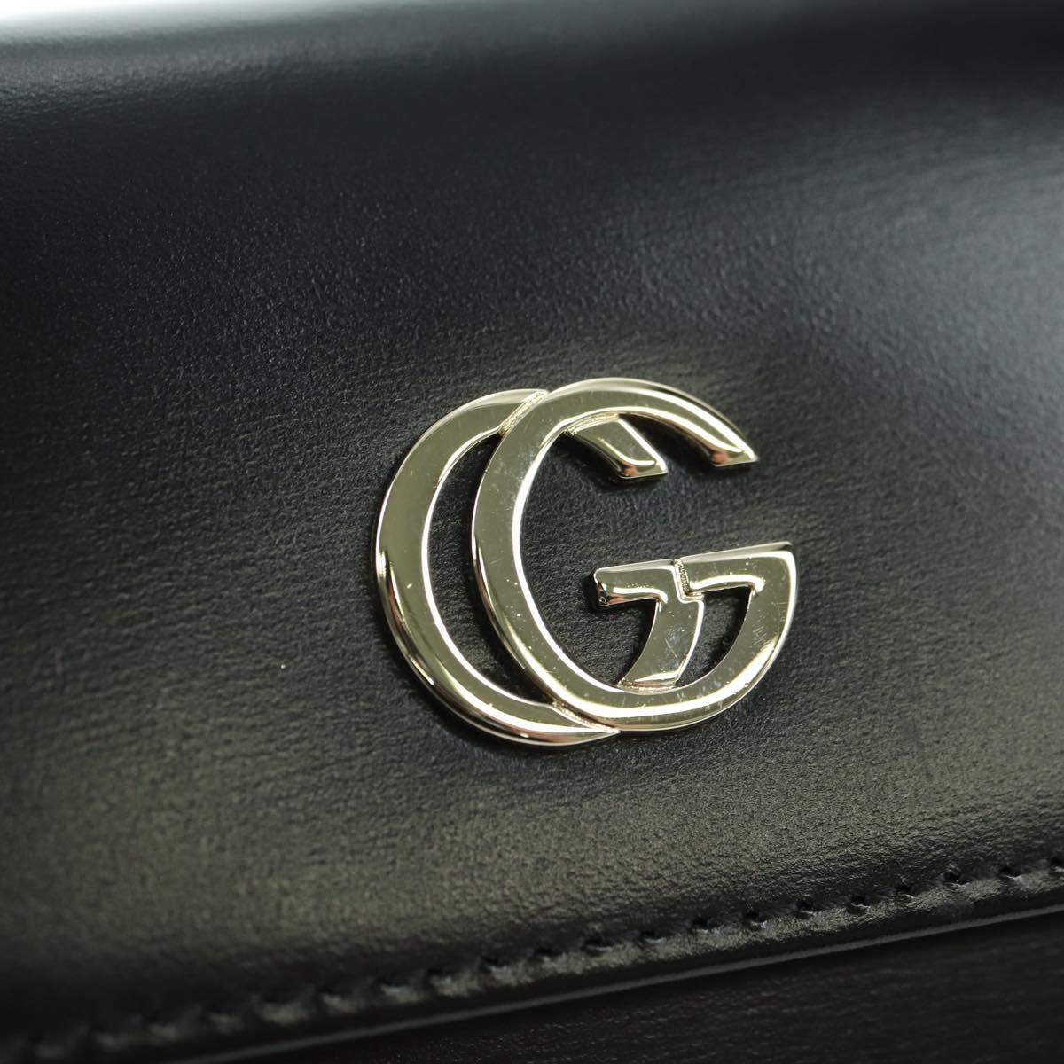 GUCCI GG Trifold Wallet Leather Black Champagne Gold 035 2888 2240 Auth am11621V