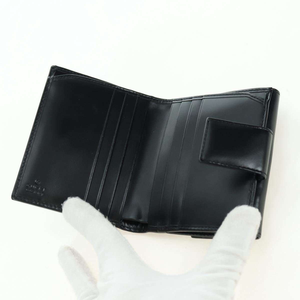GUCCI GG Trifold Wallet Leather Black Champagne Gold 035 2888 2240 Auth am11621V