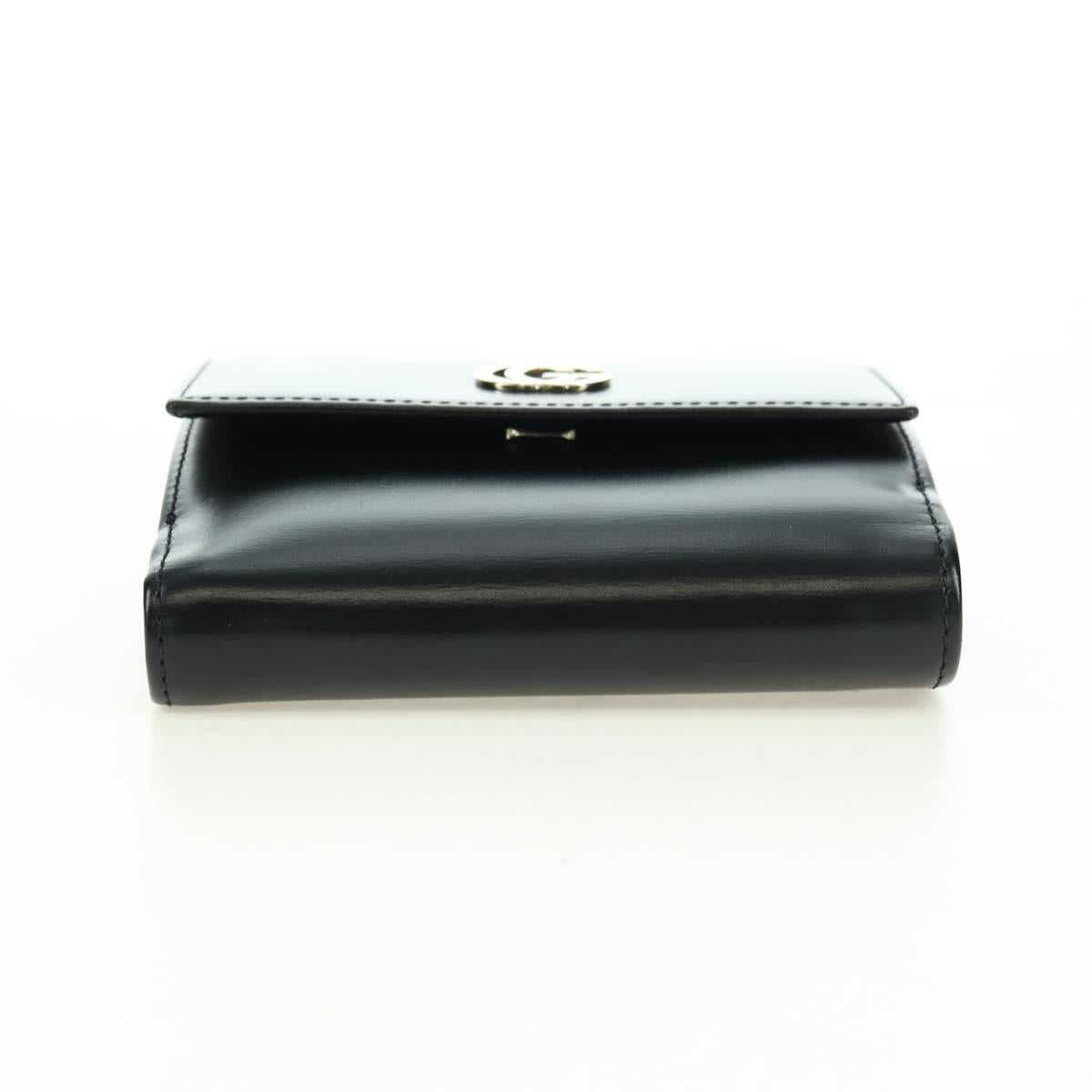 GUCCI GG Trifold Wallet Leather Black Champagne Gold 035 2888 2240 Auth am11621V