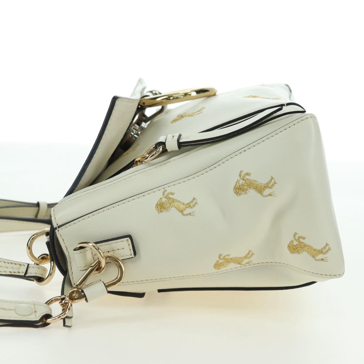Chloe Fay Hand Bag Leather 2way White Gold Auth am11624V
