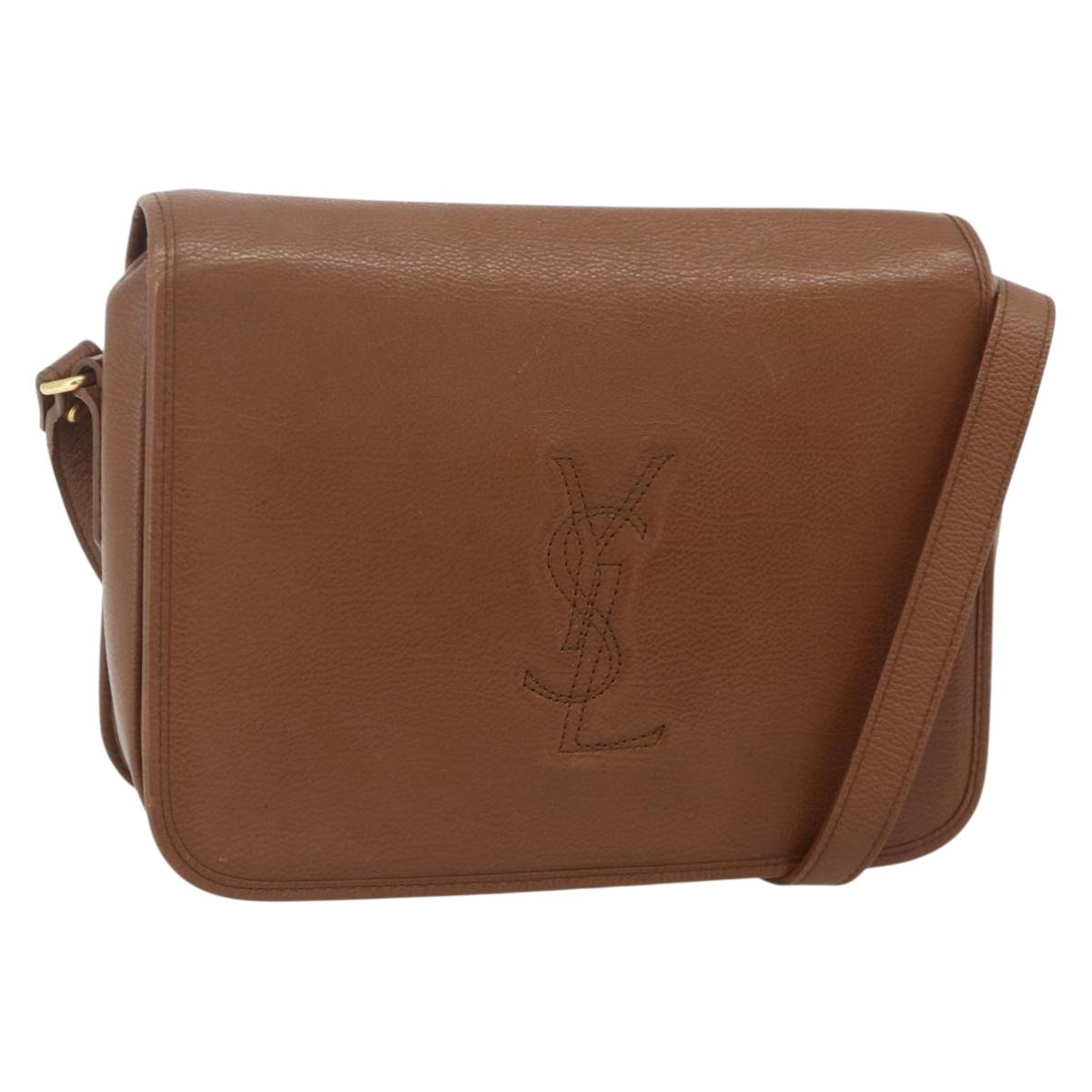 SAINT LAURENT Shoulder Bag Leather Brown Gold Auth am11629A