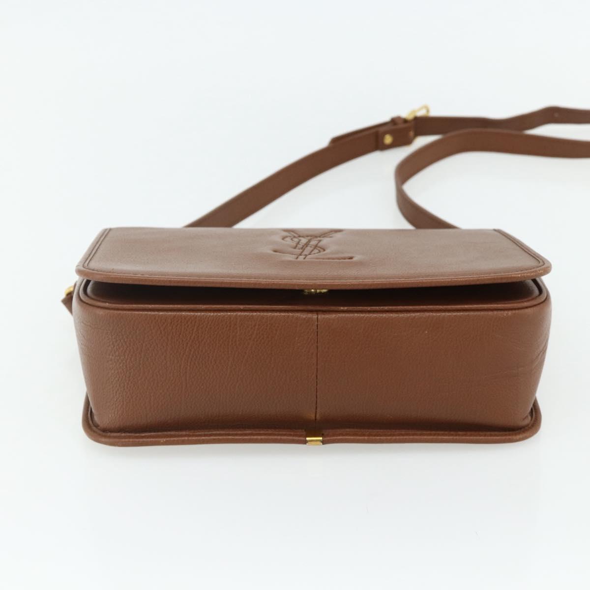 SAINT LAURENT Shoulder Bag Leather Brown Gold Auth am11629A