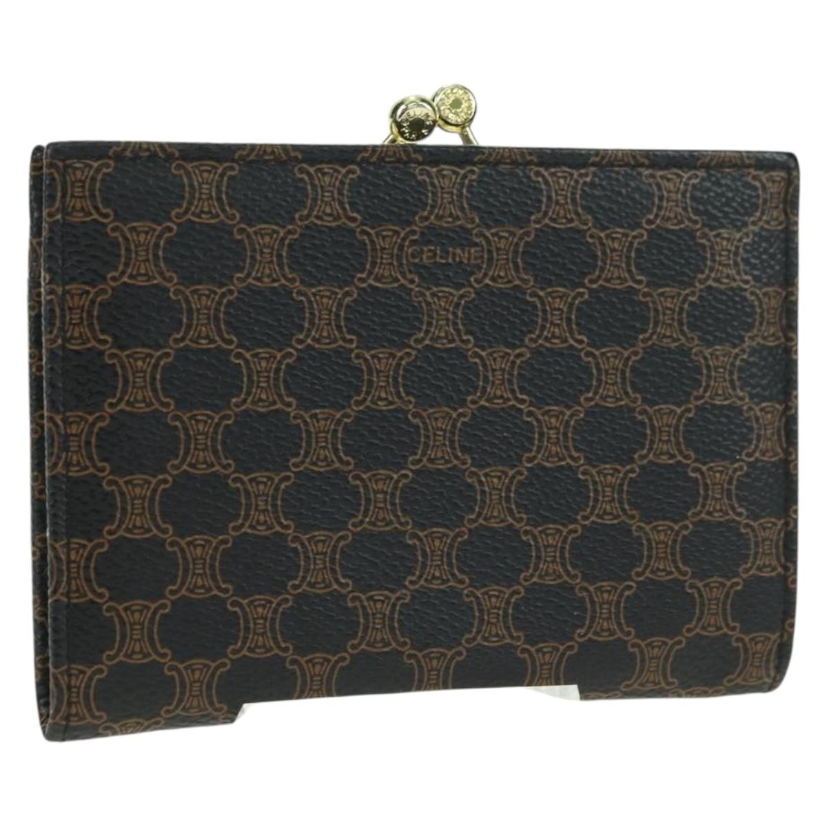 CELINE Macadam Canvas Wallet PVC Leather Black Gold Auth am11630V