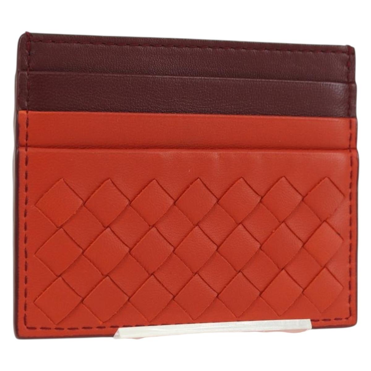 BOTTEGA VENETA INTRECCIATO Card Case Leather Orange Auth am11631V